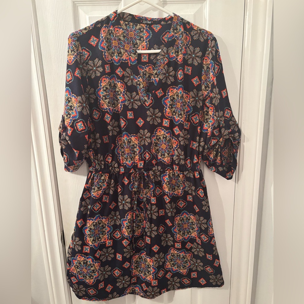 Satin fabric Navy and Orange Floral Dress